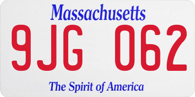 MA license plate 9JG062