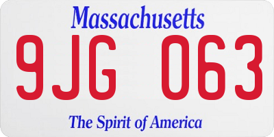 MA license plate 9JG063