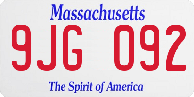 MA license plate 9JG092
