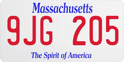 MA license plate 9JG205