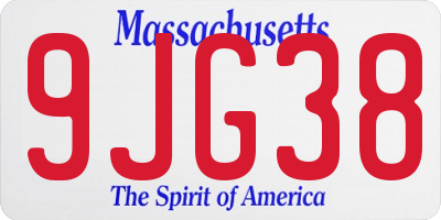 MA license plate 9JG38