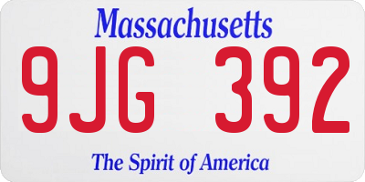 MA license plate 9JG392