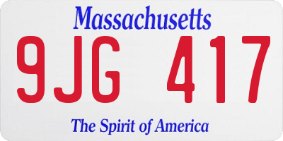 MA license plate 9JG417