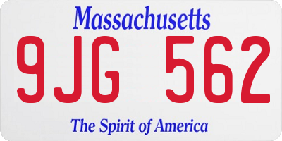 MA license plate 9JG562