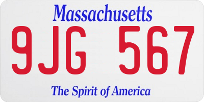 MA license plate 9JG567