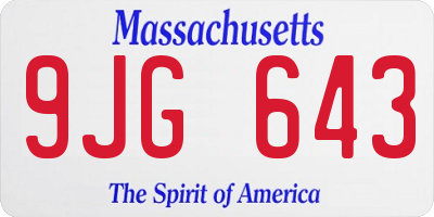 MA license plate 9JG643