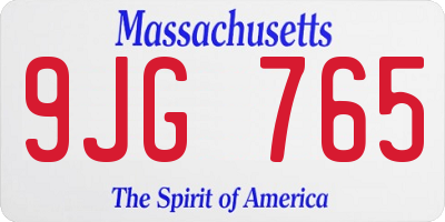 MA license plate 9JG765
