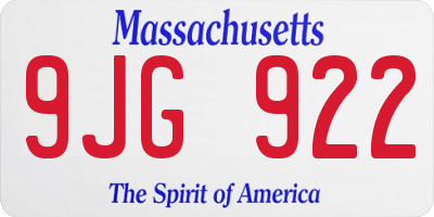 MA license plate 9JG922