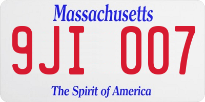 MA license plate 9JI007