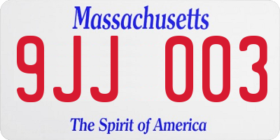 MA license plate 9JJ003