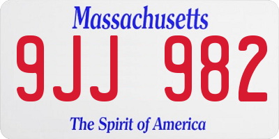 MA license plate 9JJ982
