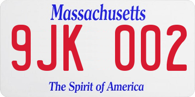 MA license plate 9JK002