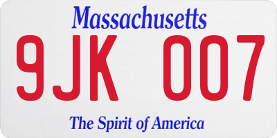 MA license plate 9JK007