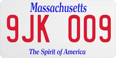 MA license plate 9JK009
