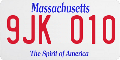 MA license plate 9JK010