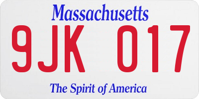 MA license plate 9JK017