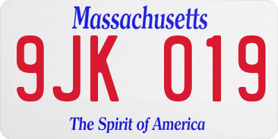 MA license plate 9JK019