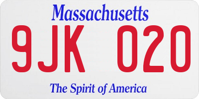 MA license plate 9JK020