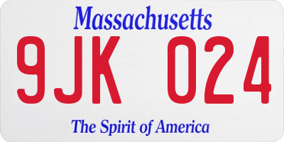 MA license plate 9JK024