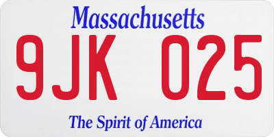 MA license plate 9JK025