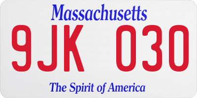 MA license plate 9JK030