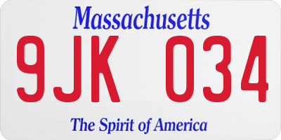 MA license plate 9JK034