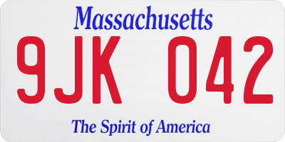MA license plate 9JK042