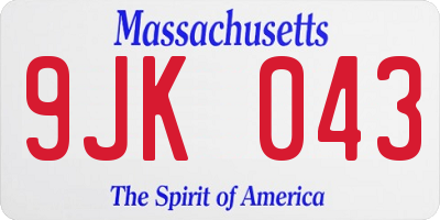 MA license plate 9JK043