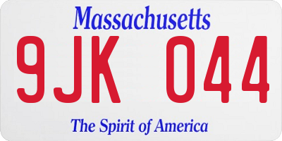 MA license plate 9JK044