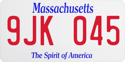 MA license plate 9JK045