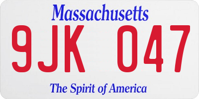 MA license plate 9JK047