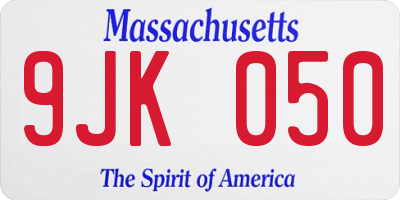 MA license plate 9JK050