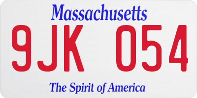 MA license plate 9JK054