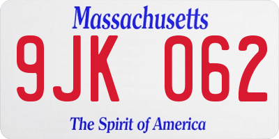 MA license plate 9JK062