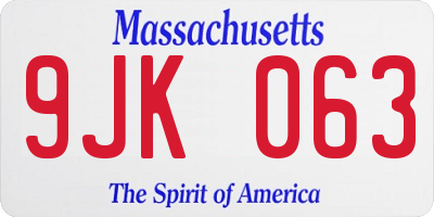 MA license plate 9JK063