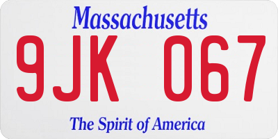 MA license plate 9JK067