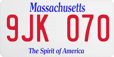 MA license plate 9JK070