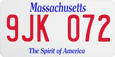 MA license plate 9JK072