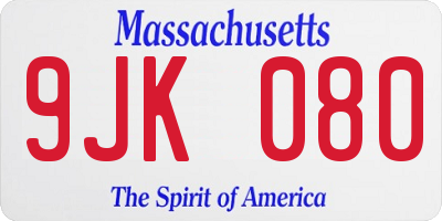 MA license plate 9JK080