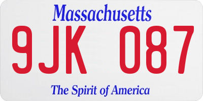 MA license plate 9JK087