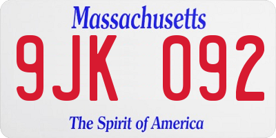 MA license plate 9JK092