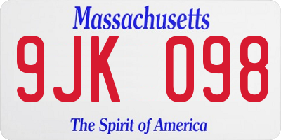 MA license plate 9JK098