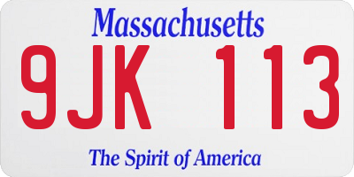 MA license plate 9JK113