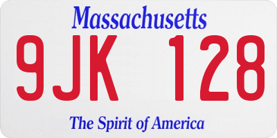 MA license plate 9JK128