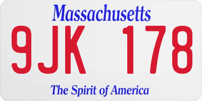 MA license plate 9JK178