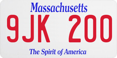 MA license plate 9JK200