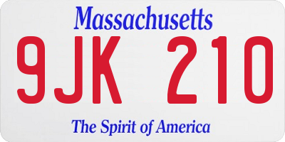 MA license plate 9JK210
