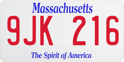 MA license plate 9JK216