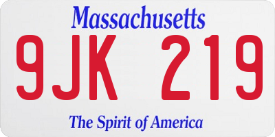 MA license plate 9JK219