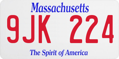 MA license plate 9JK224